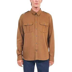 The Kooples Mens Brown Shirt With Shoulder Tabs & Patch Pockets